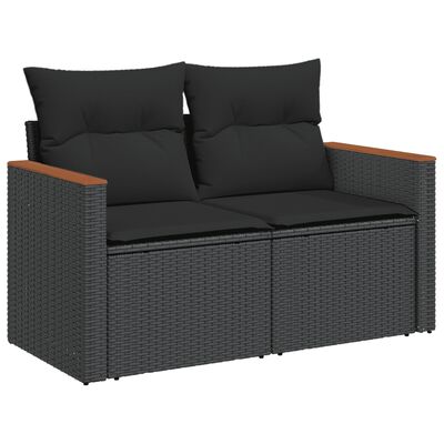 vidaXL Salon de jardin 8 pcs avec coussins noir résine tressée