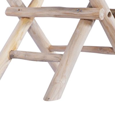 vidaXL Tabouret pliable Cuir véritable et bois de teck massif