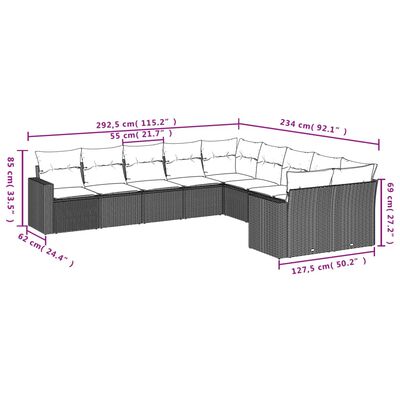 vidaXL Salon de jardin 10 pcs avec coussins noir résine tressée