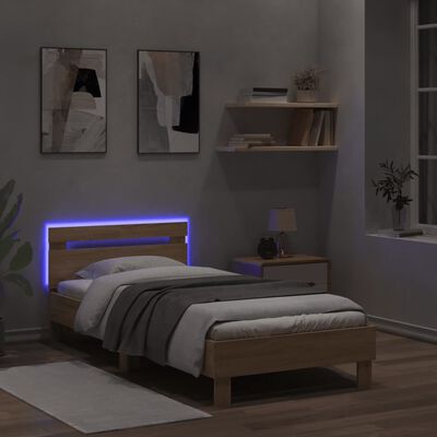 vidaXL Cadre de lit tête de lit et lumières LED chêne sonoma 100x200cm