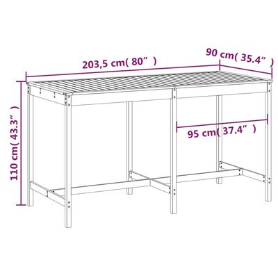 vidaXL Table de jardin 203,5x90x110 cm bois massif de douglas