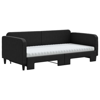 vidaXL Lit de jour avec gigogne et matelas noir 100x200 cm tissu