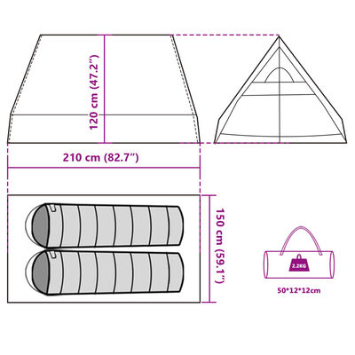 vidaXL Tente de camping en forme de A 2 personnes gris imperméable