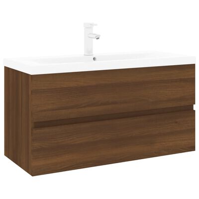 vidaXL Meuble lavabo avec bassin intégré Chêne brun Bois d'ingénierie