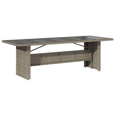 vidaXL Table de jardin dessus en verre Gris 240x90x75cm Résine tressée