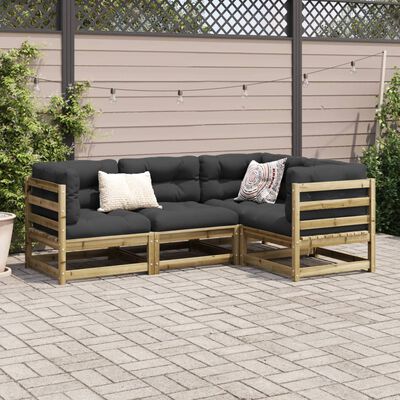 vidaXL Salon de jardin 4 pcs avec coussins bois de pin imprégné