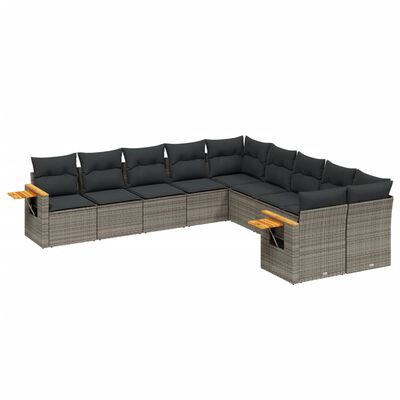 vidaXL Salon de jardin avec coussins 10 pcs gris résine tressée