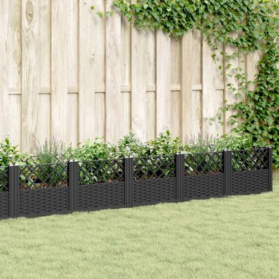 vidaXL Jardinière avec piquets noir 363,5x43,5x43,5 cm PP