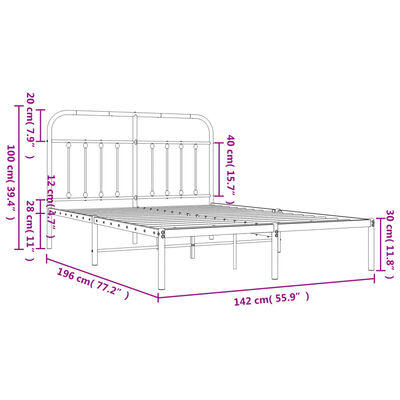 vidaXL Cadre de lit métal sans matelas avec tête de lit noir 135x190cm