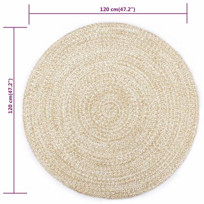 vidaXL Tapis fait à la main Jute Blanc et naturel 120 cm