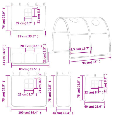 vidaXL Lit mezzanine enfants et tunnel blanc/noir 80x200cm pin massif