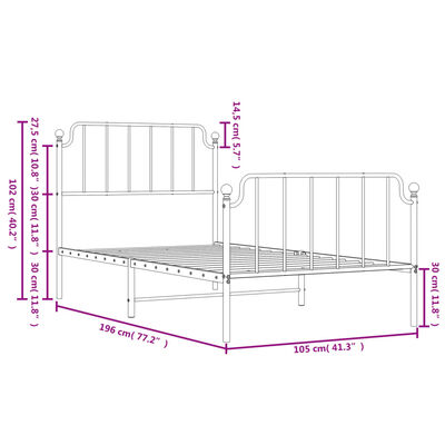 vidaXL Cadre de lit métal sans matelas avec pied de lit noir 100x190cm