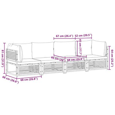 vidaXL Salon de jardin avec coussins 4 pcs bois d'acacia massif