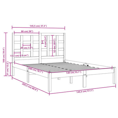 vidaXL Cadre de lit Bois massif 140x200 cm