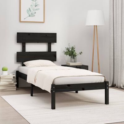 vidaXL Cadre de lit Noir Bois massif 90x190 cm Simple