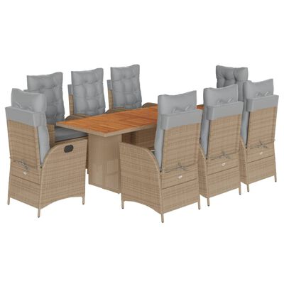 vidaXL Ensemble à manger de jardin et coussins 9 pcs mélange beige