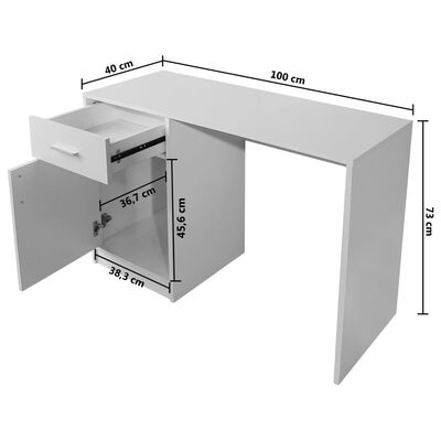 vidaXL Bureau avec tiroir et placard 100x40x73 cm Blanc