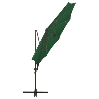 vidaXL Parasol de jardin en porte-à-faux et mât et lumières LED vert