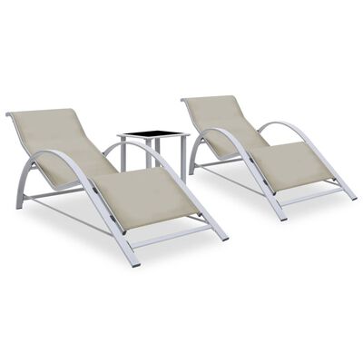 vidaXL Chaises longues lot de 2 avec table Aluminium Crème