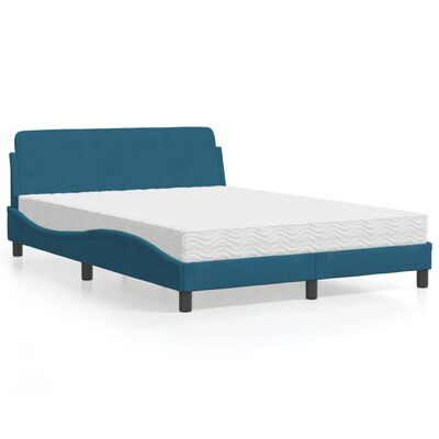 vidaXL Lit avec matelas bleu 140x190 cm velours