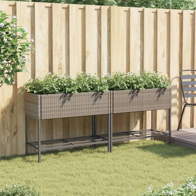 vidaXL Jardinières avec étagère 2 pcs gris 90x40x75 cm résine tressée