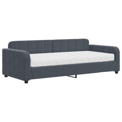 vidaXL Lit de jour avec matelas gris foncé 90x200 cm velours