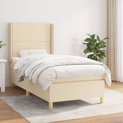 vidaXL Sommier à lattes de lit avec matelas Crème 100x200 cm Tissu