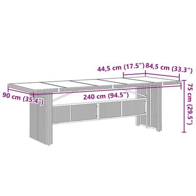 vidaXL Table de jardin dessus en verre noir 240x90x75cm résine tressée