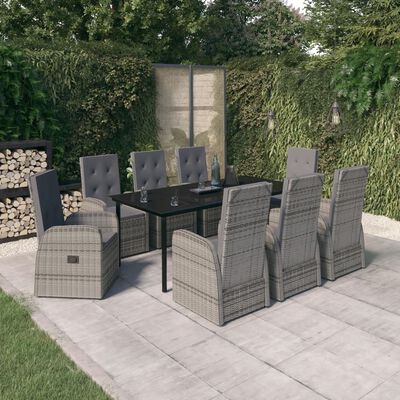 vidaXL Ensemble à manger de jardin avec coussins 9 pcs Gris