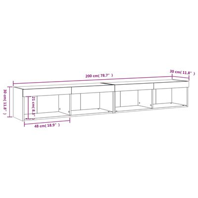 vidaXL Meubles TV avec lumières LED 2 pcs blanc 100x30x30 cm