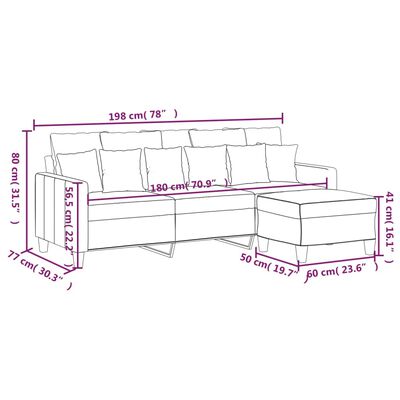 vidaXL Canapé à 3 places avec repose-pieds Jaune clair 180 cm Tissu