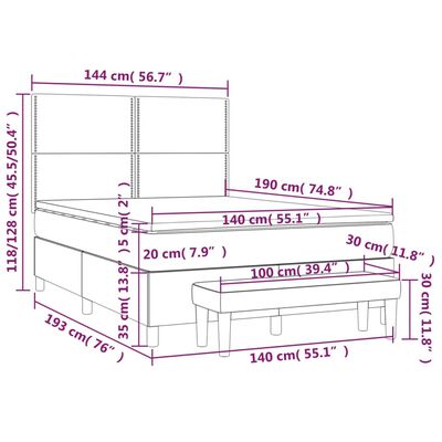 vidaXL Sommier à lattes de lit avec matelas Marron foncé 140x190 cm