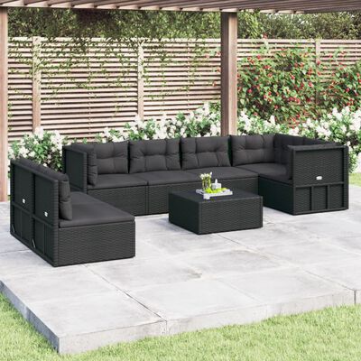 vidaXL Salon de jardin 7 pcs avec coussins Noir Résine tressée