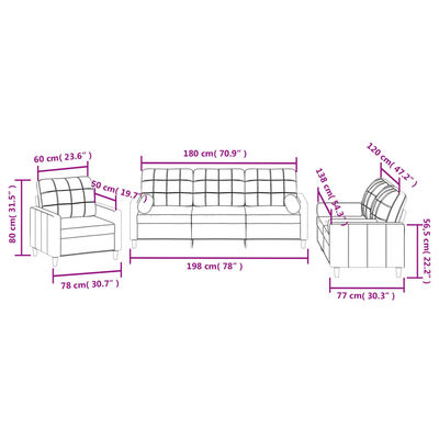 vidaXL Ensemble de canapés 3 pcs avec coussins crème tissu