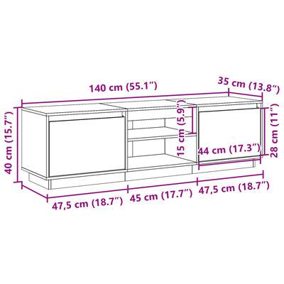 vidaXL Meuble TV cire marron 140x35x40 cm bois pin massif