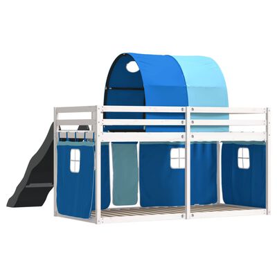 vidaXL Lit superposé avec toboggan et rideaux bleu 80x200 cm