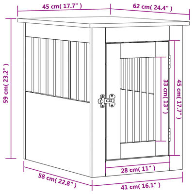 vidaXL Meuble de cage pour chiens chêne fumé 45x62x59 cm