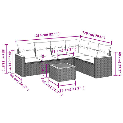 vidaXL Salon de jardin 7 pcs avec coussins noir résine tressée