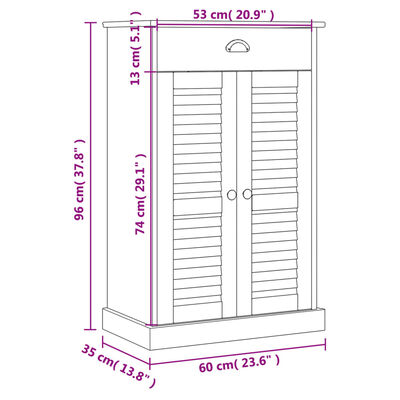 vidaXL Armoire à chaussures VIGO blanc 60x35x96 cm bois massif de pin