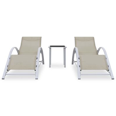 vidaXL Chaises longues lot de 2 avec table Aluminium Crème