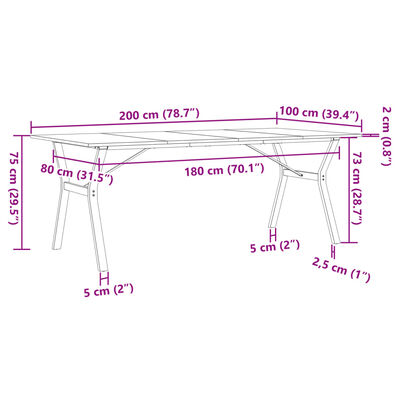 vidaXL Table à manger cadre en Y 200x100x75cm bois de pin massif fonte