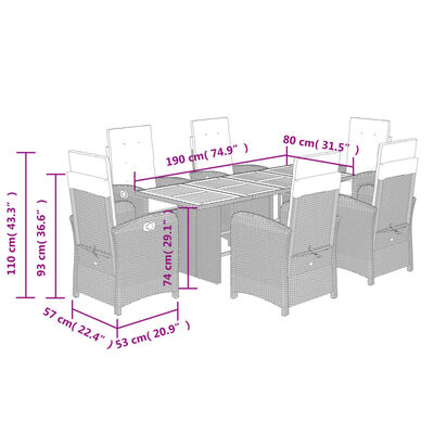 vidaXL Ensemble à manger de jardin coussins 7pcs Noir Résine tressée