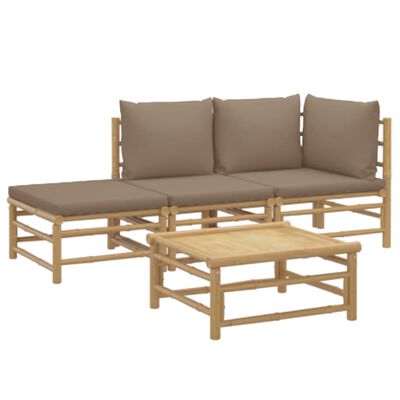 vidaXL Salon de jardin 4 pcs avec coussins taupe bambou