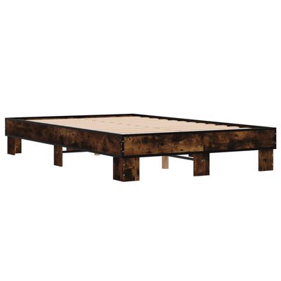 vidaXL Cadre de lit chêne fumé 140x190 cm bois d'ingénierie et métal