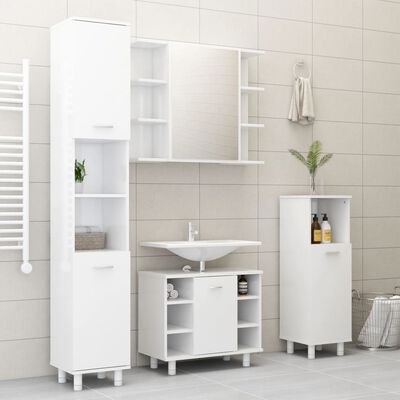 vidaXL Ensemble de meubles de bain 3pcs Blanc brillant Bois ingénierie