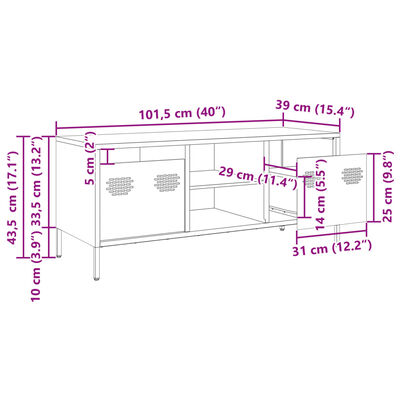 vidaXL Meuble TV vert olive 101,5x39x43,5 cm acier laminé à froid