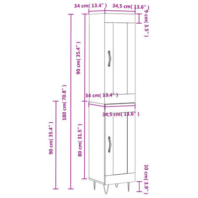 vidaXL Buffet haut Chêne sonoma 34,5x34x180 cm Bois d'ingénierie