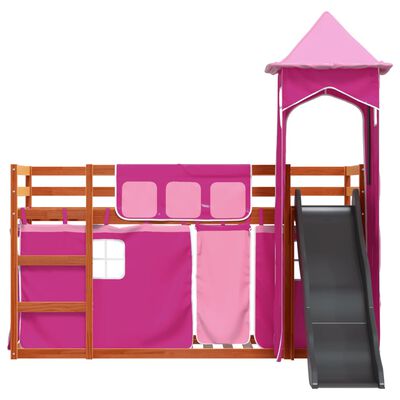 vidaXL Lit superposé avec toboggan et rideaux rose 80x200 cm