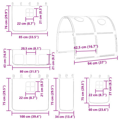 vidaXL Lit mezzanine enfants avec tunnel bleu 80x200cm bois pin massif