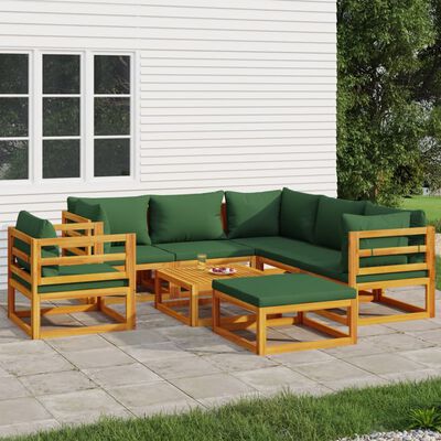 vidaXL Salon de jardin 8 pcs avec coussins vert bois massif